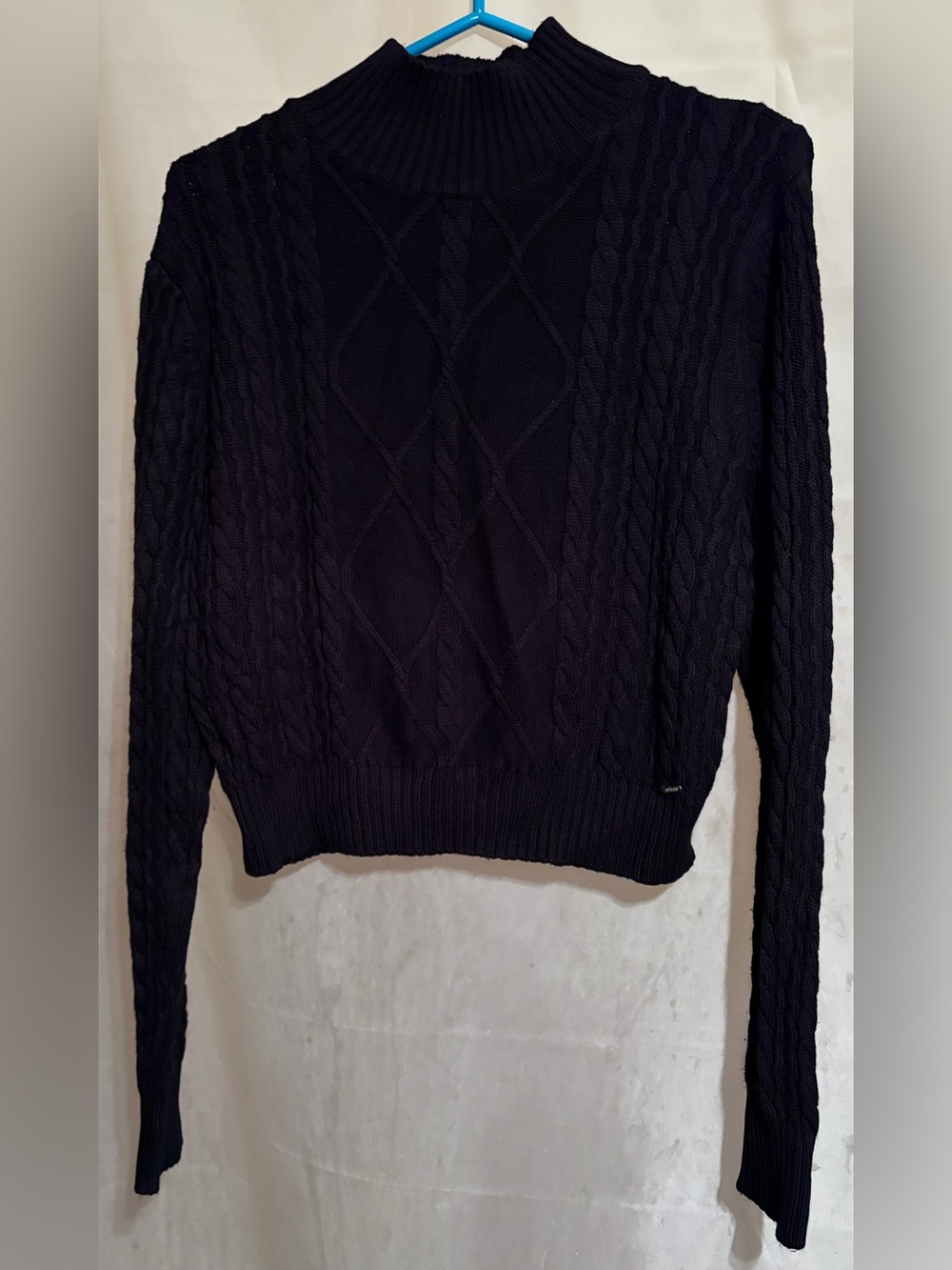 Guess-Mock Neck-Rayon Blend-Sweater-Braided Design-Black-Large(Fits As Medium)